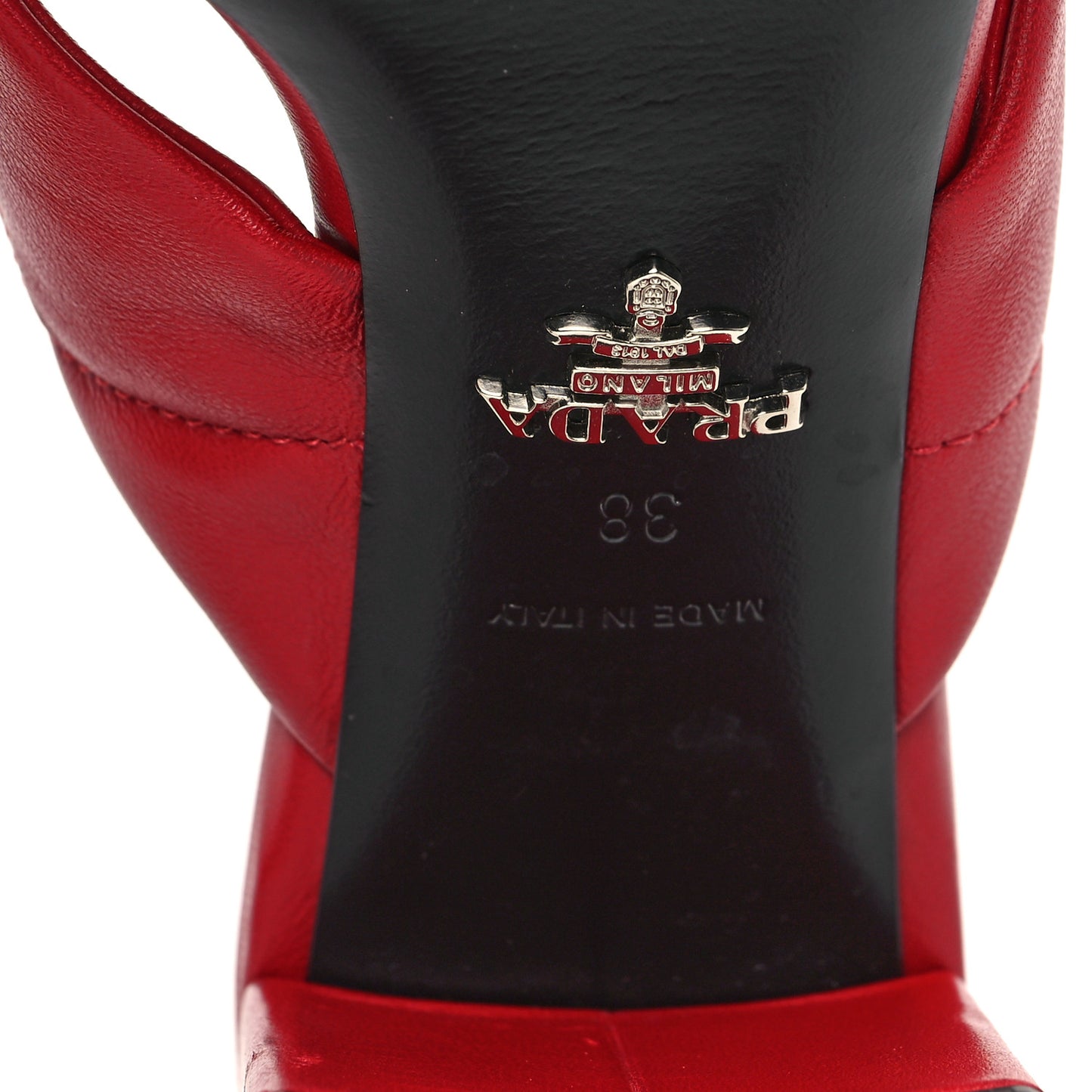 Nappa Logo Quilted Crisscross 65mm Block Heel Slide Sandals 38 Red