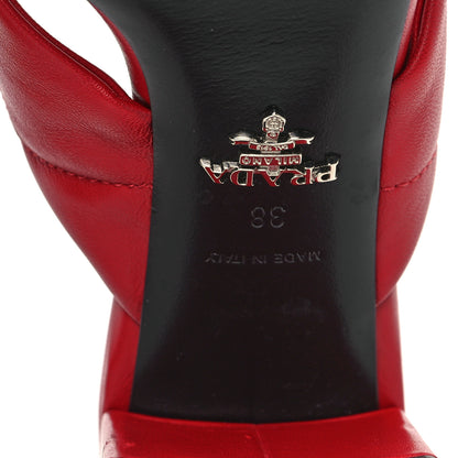 Prada Nappa Logo Quilted Crisscross 65mm Block Heel Slide Sandals 38 Red 7 of 10