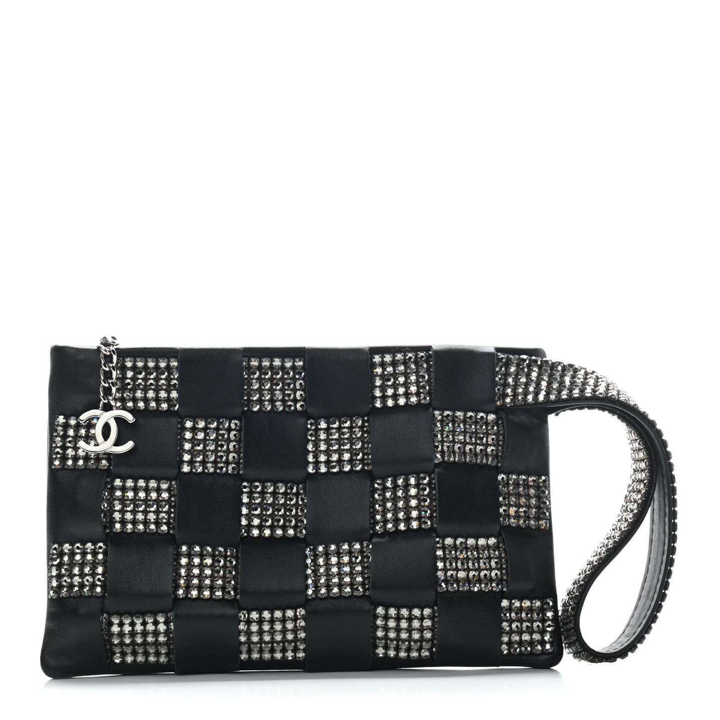 Lambskin Crystal Wristlet Black