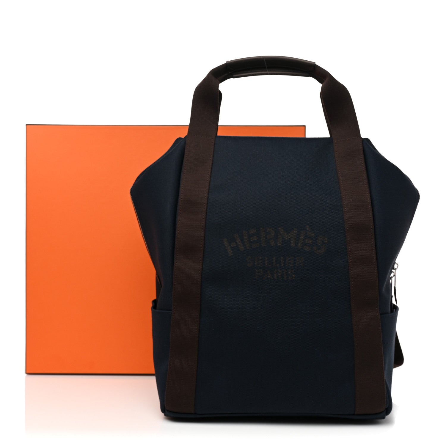 Hermes Toile Groom School Backpack Bleu Navy Feu 8 of 8