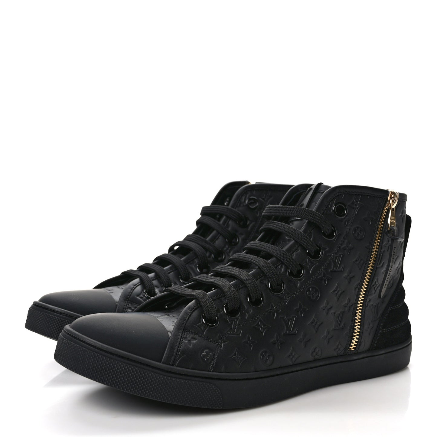 Calfskin Embossed Monogram Punchy High Top Sneakers 40 Black