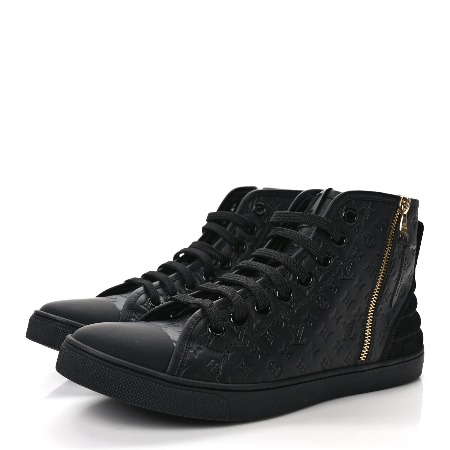 Louis Vuitton Calfskin Embossed Monogram Punchy High Top Sneakers 40 Black 3 of 9