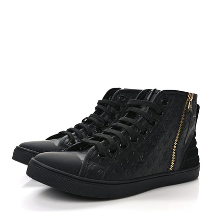 Louis Vuitton Calfskin Embossed Monogram Punchy High Top Sneakers 40 Black 3 of 9