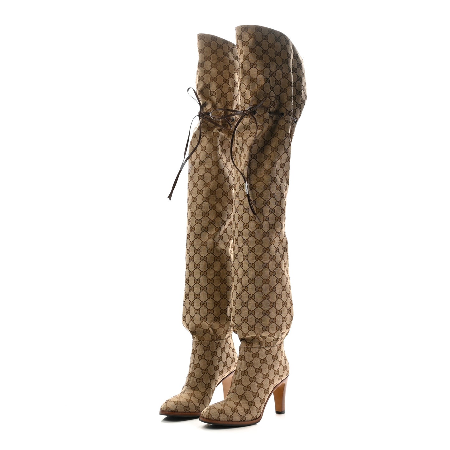 Monogram Over the Knee Boots 38.5 Beige Ebony