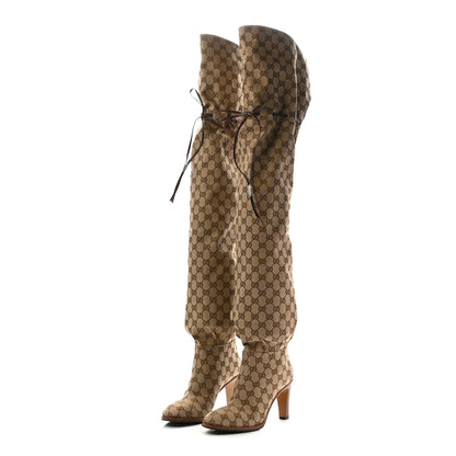 Gucci Monogram Over the Knee Boots 38.5 Beige Ebony 3 of 8
