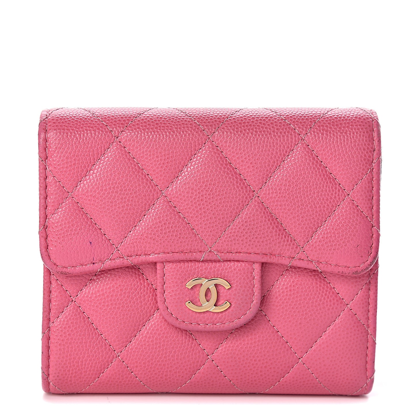 Caviar Quilted Compact Flap Wallet Pink