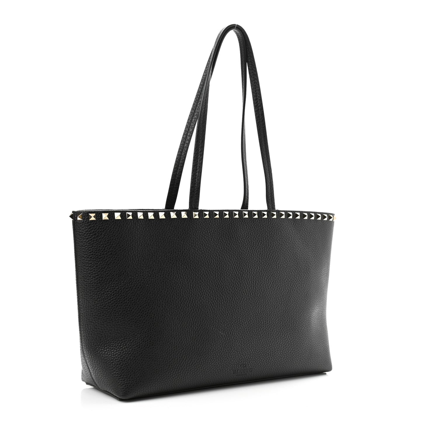 Grained Calfskin Small Rockstud Shoulder Tote Black