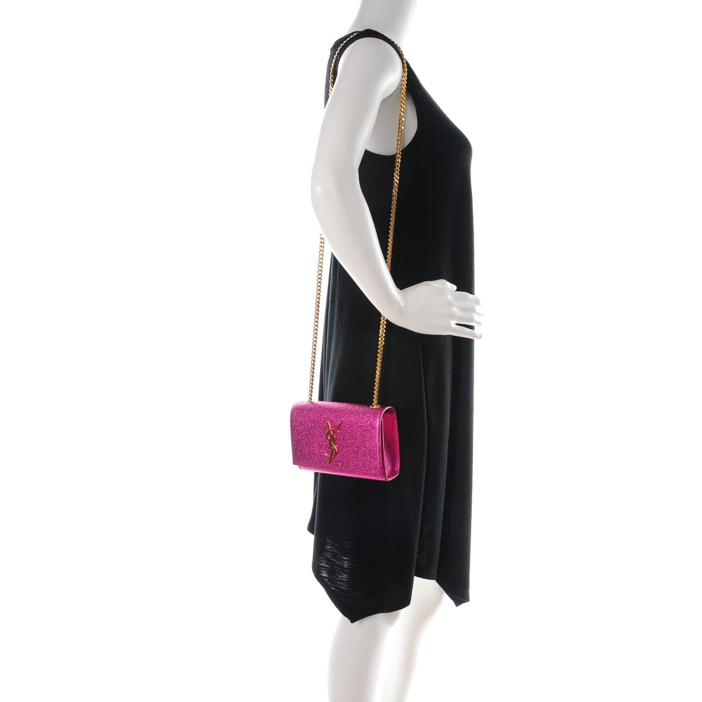 Metallic Calfskin Small Classic Monogram Kate Satchel Fuchsia