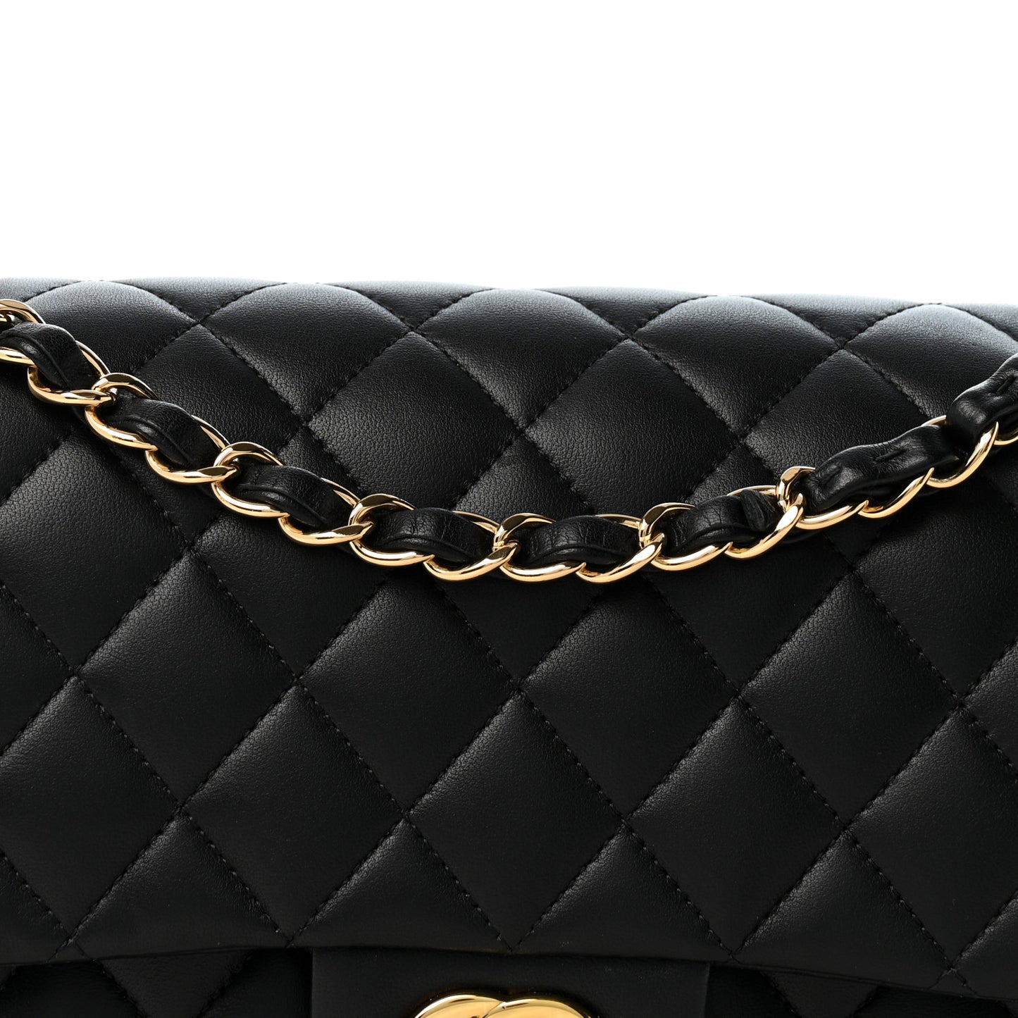 Lambskin Quilted Medium Double Flap Black