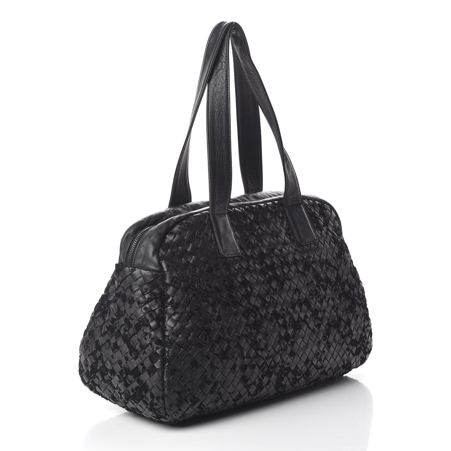 Nappa Intrecciato Velvet Embellished Top Handle Bag Black