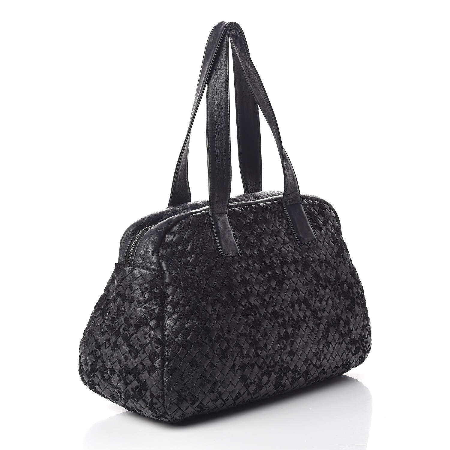 Bottega Veneta Nappa Intrecciato Velvet Embellished Top Handle Bag Black 3 of 13