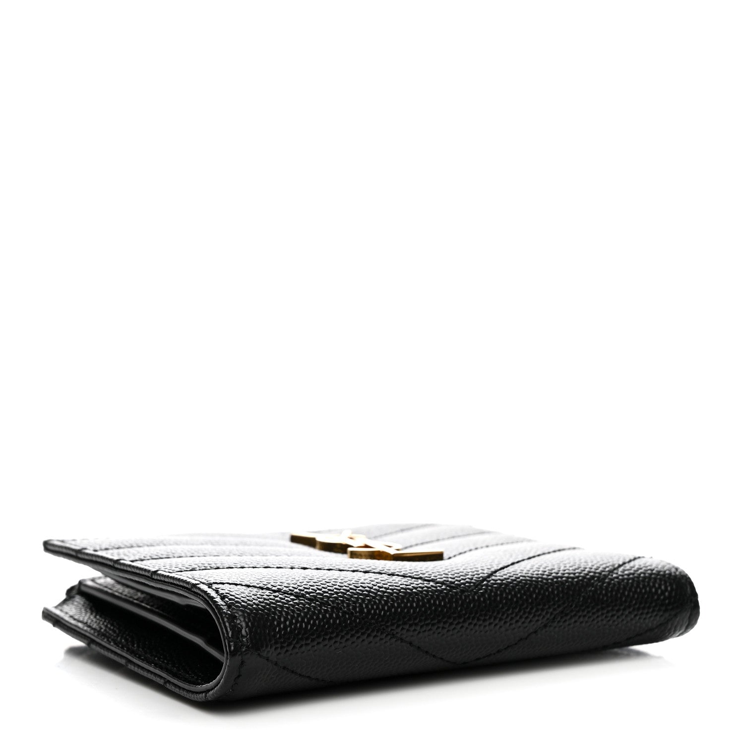 Saint Laurent Grain De Poudre Matelasse Chevron Monogram Zipped Card Case Black 4 of 9