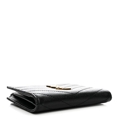 Saint Laurent Grain De Poudre Matelasse Chevron Monogram Zipped Card Case Black 4 of 9