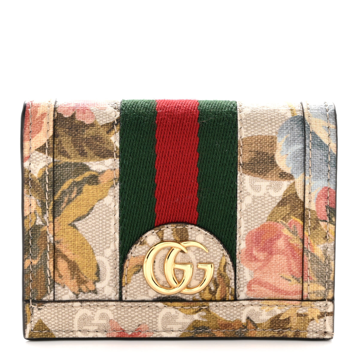 GG Supreme Monogram Water Flora Web Ophidia Card Case Beige White Multicolor