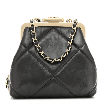 Chanel Shiny Aged Lambskin Quilted Kiss Lock Clutch With Chain Black 1 of 10