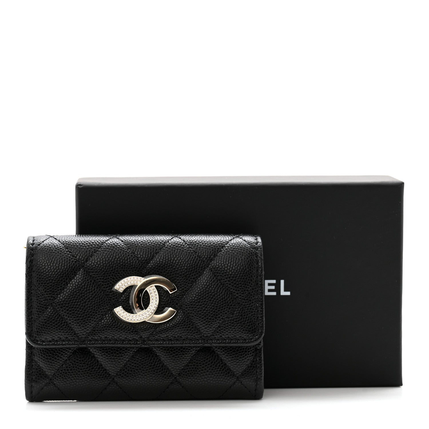 Chanel Caviar Quilted Crystal CC Flap Card Holder Black 9 of 9