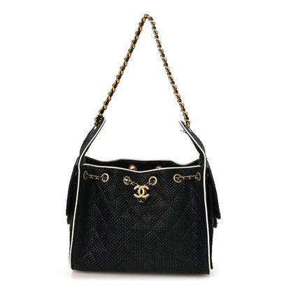 Chanel Braided Raffia Calfskin Small Chanel 25 Handbag Black White 1 of 11