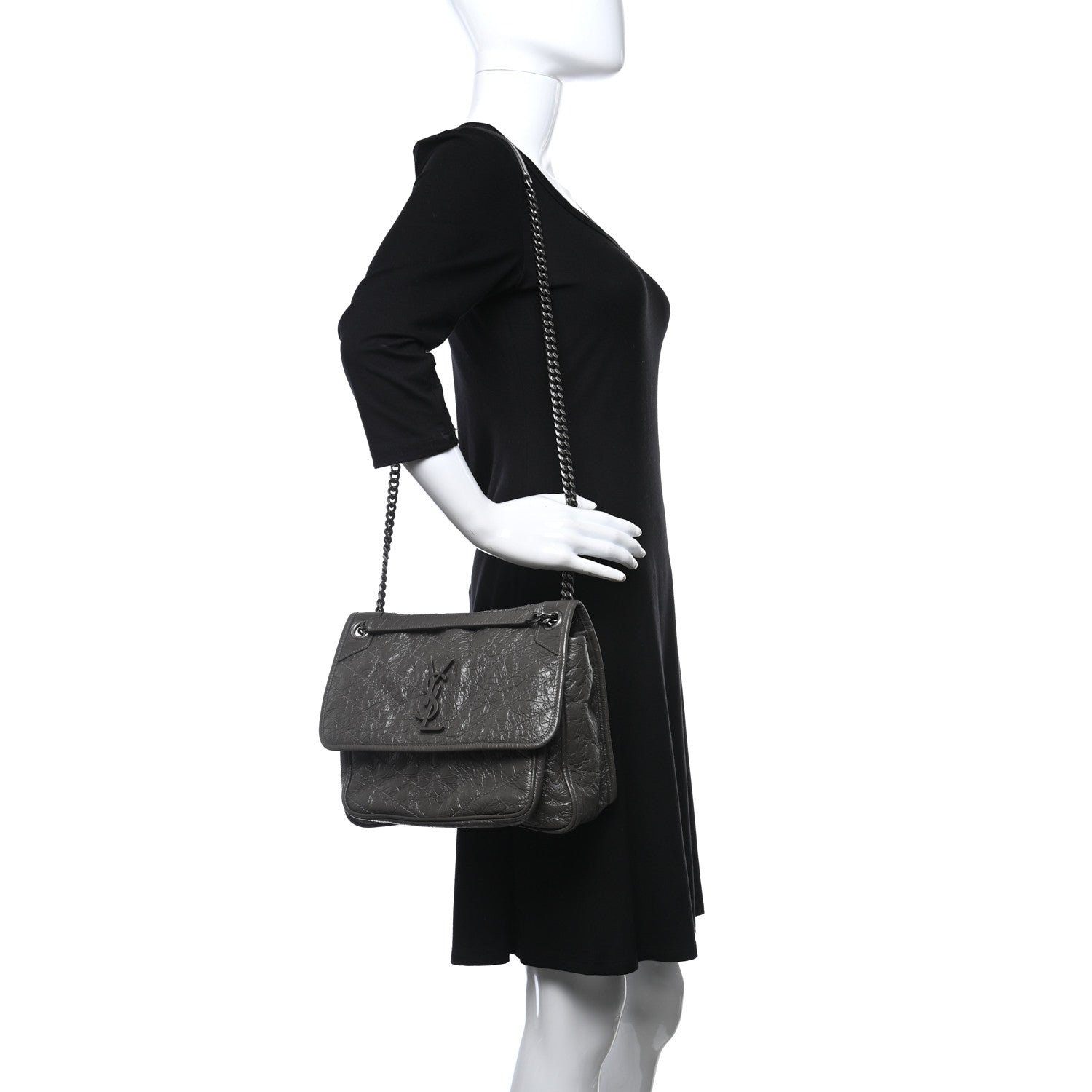 Saint Laurent Crinkled Calfskin Matelasse Monogram Medium Niki Chain Satchel Asphalt 2 of 9