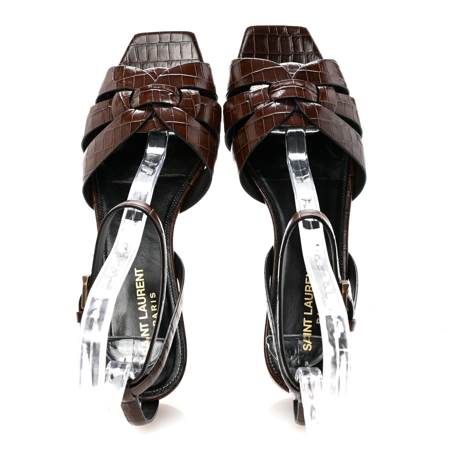 Calfskin Crocodile Embossed Tribute 05 Ankle Strap Sandals 37.5 Moro