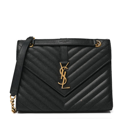 Saint Laurent Grain De Poudre Matelasse Chevron Medium Monogram Satchel Black 1 of 12