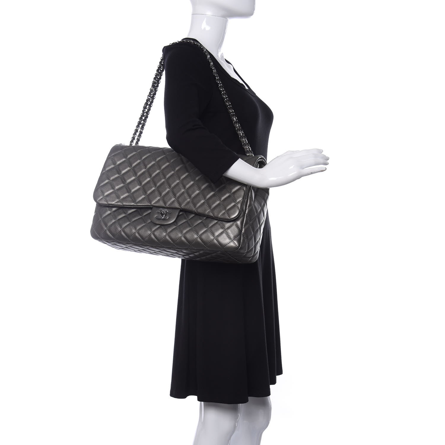 Chanel Metallic Calfskin Quilted Small XXL Travel Flap Bag Dark Silver 2 of 10