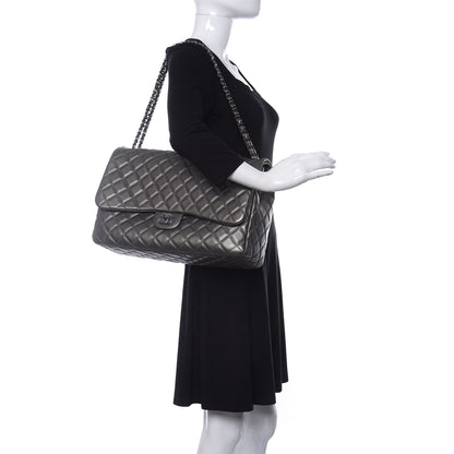 Chanel Metallic Calfskin Quilted Small XXL Travel Flap Bag Dark Silver 2 of 10