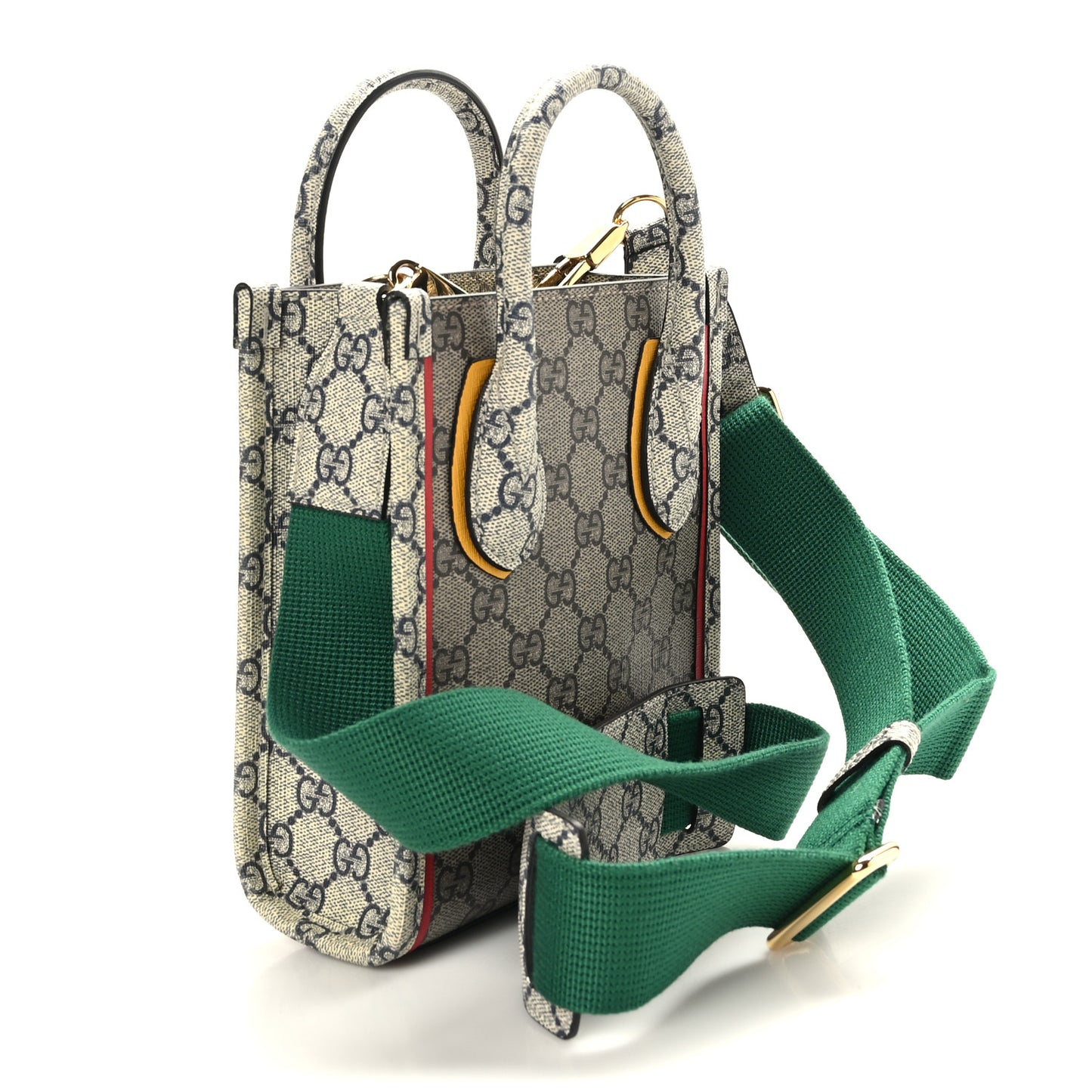 GG Supreme Monogram Exquisite Mini Vertical Tote Beige Ebony Blue Crop Live Red