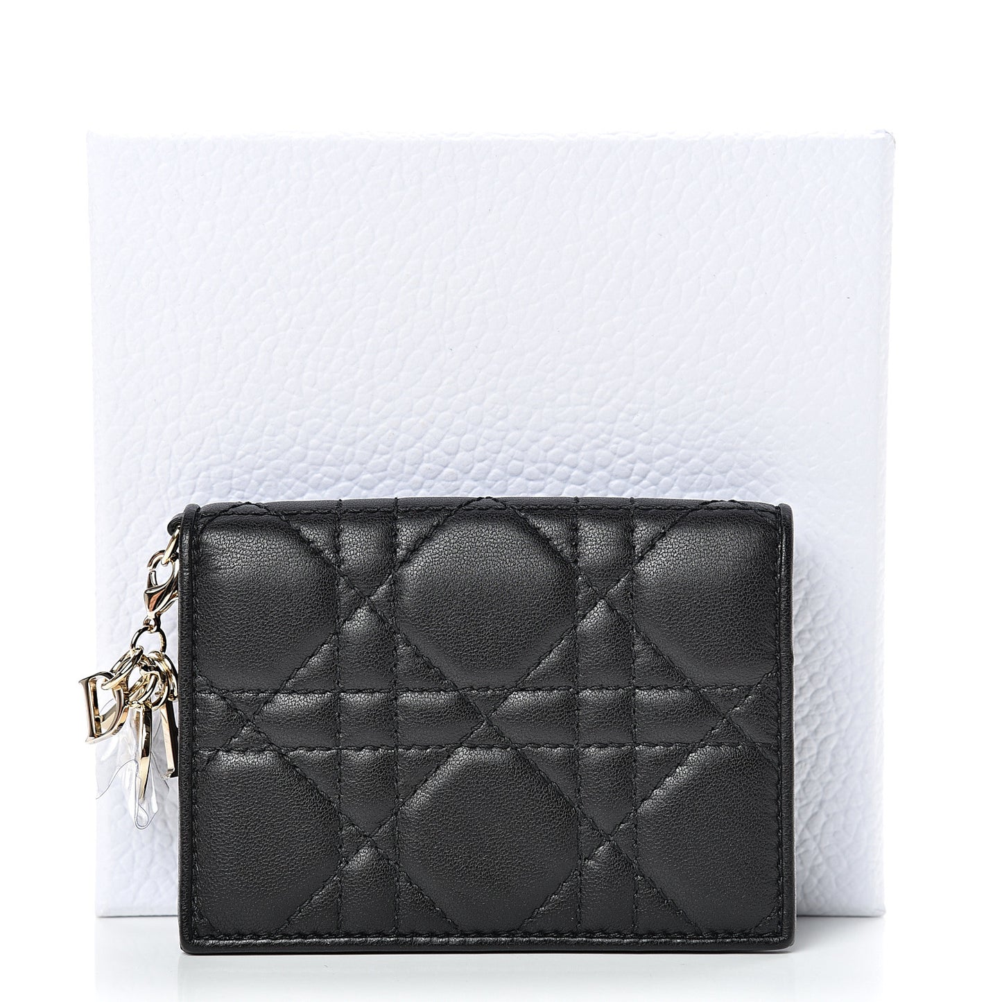 Lambskin Cannage Small Lady Dior Flap Card Holder Black