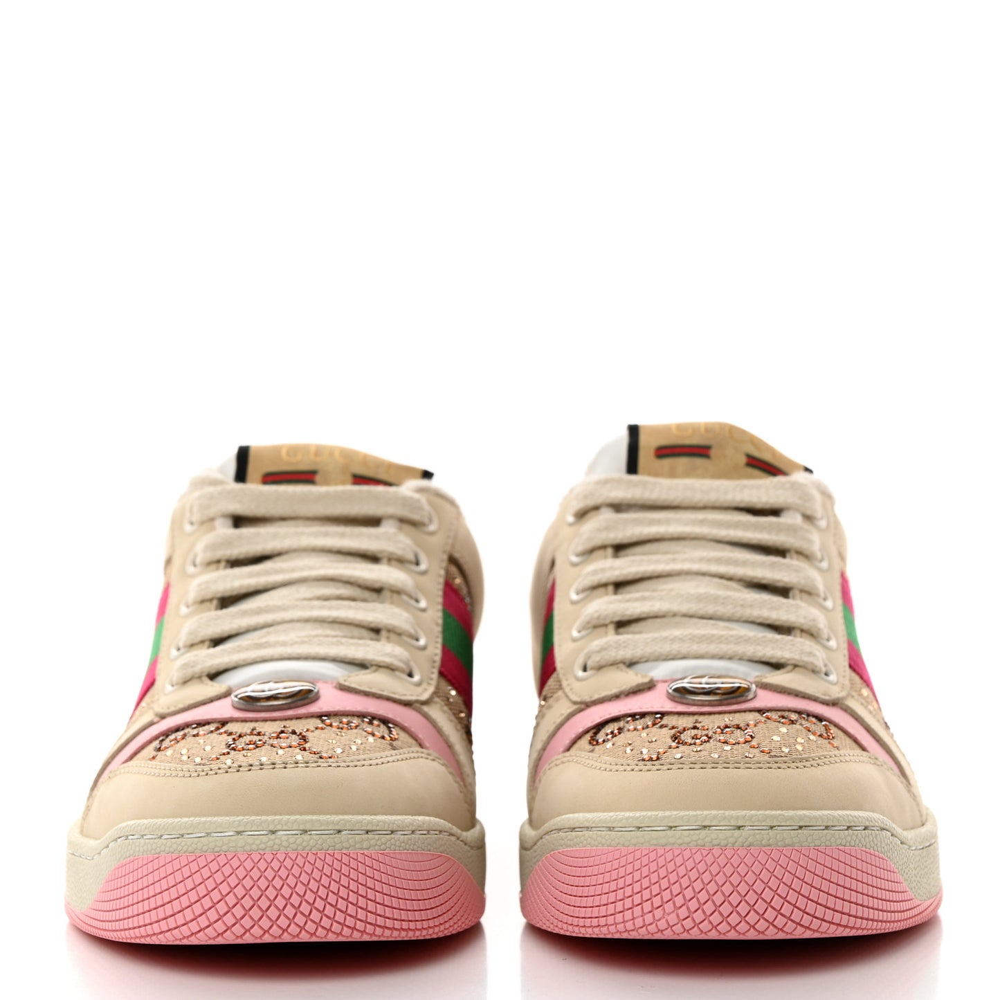 Calfskin GG Supreme Crystals Web Screener Sneakers 36 Beige Ebony Wild Rose