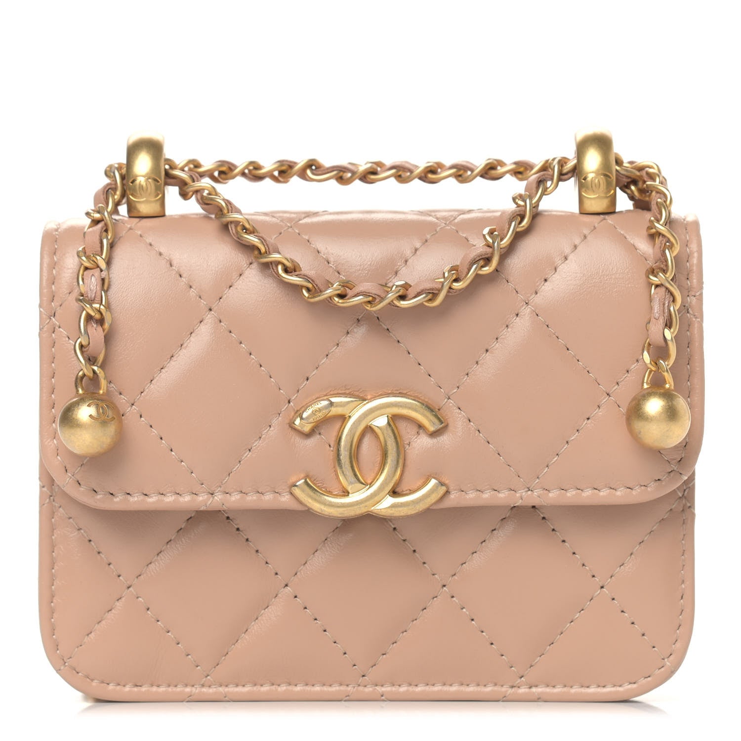 Chanel Calfskin Quilted Perfect Fit Coin Purse With Chain Beige 1 of 10