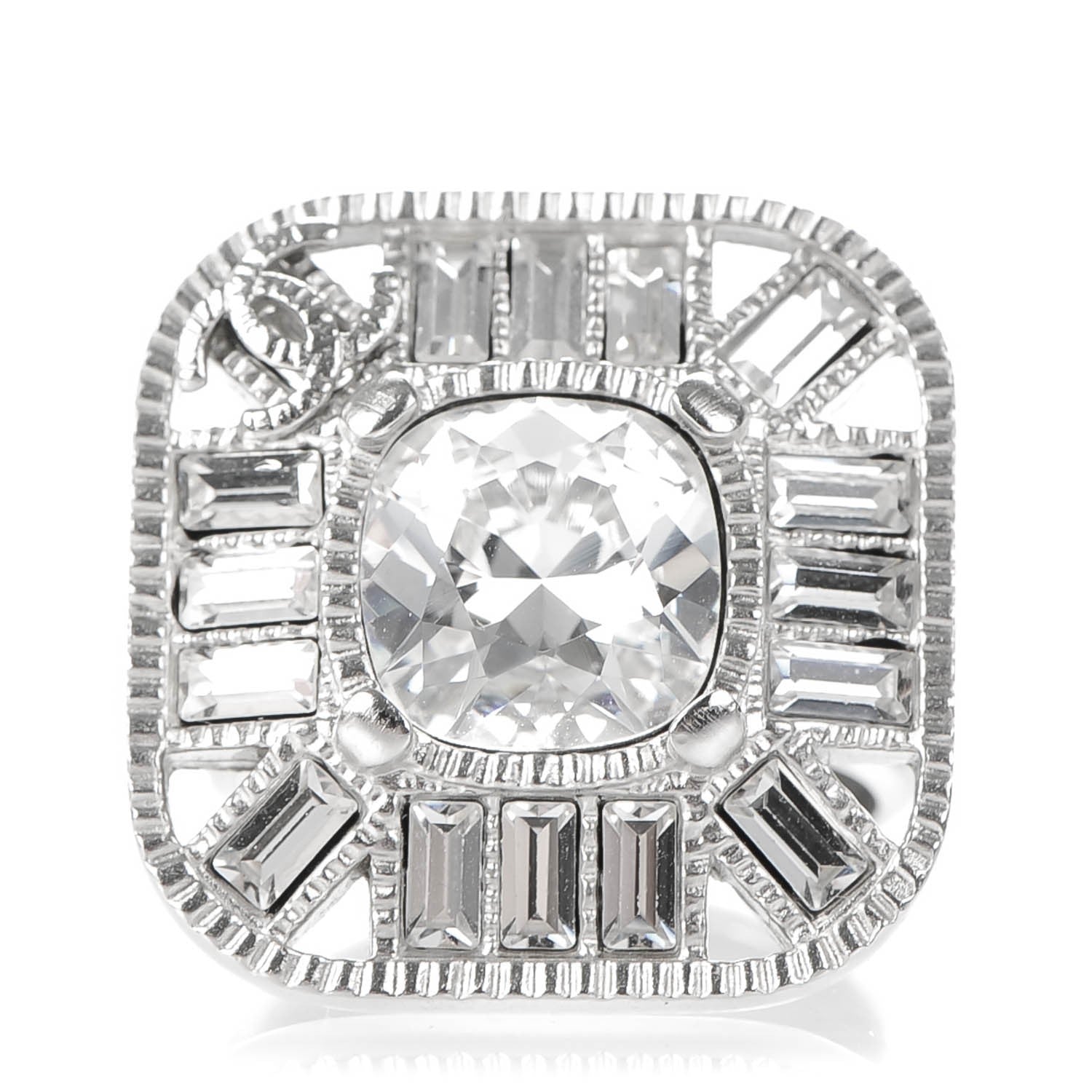 Chanel Crystal Baguette CC Ring 6.5 Silver 1 of 5