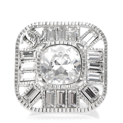 Chanel Crystal Baguette CC Ring 6.5 Silver 1 of 5