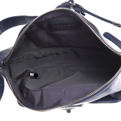 Chanel Crumpled Calfskin Quilted Casual Rock Waist Bag Fanny Pack Blue 5 of 12
