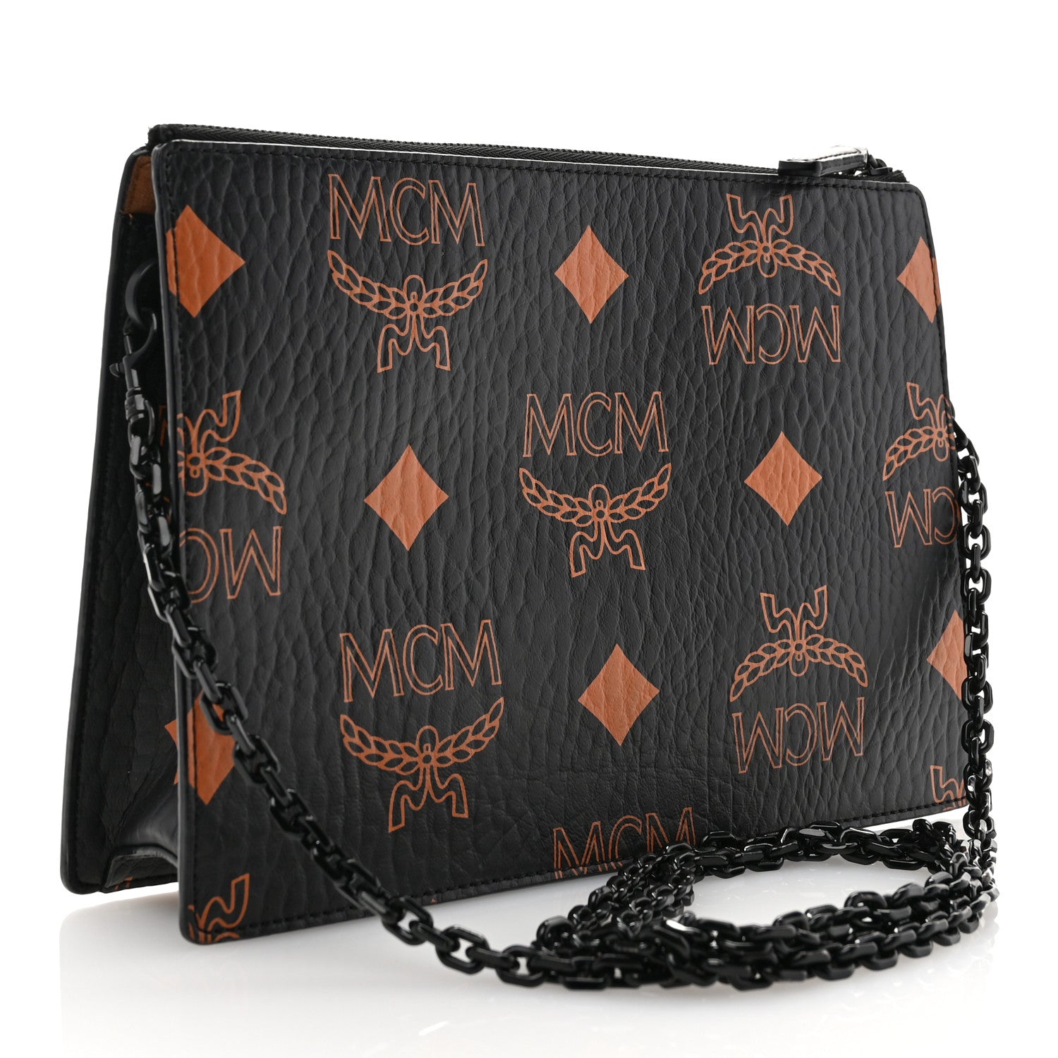 MCM Visetos Zip Chain Pouch Black Cognac 3 of 11