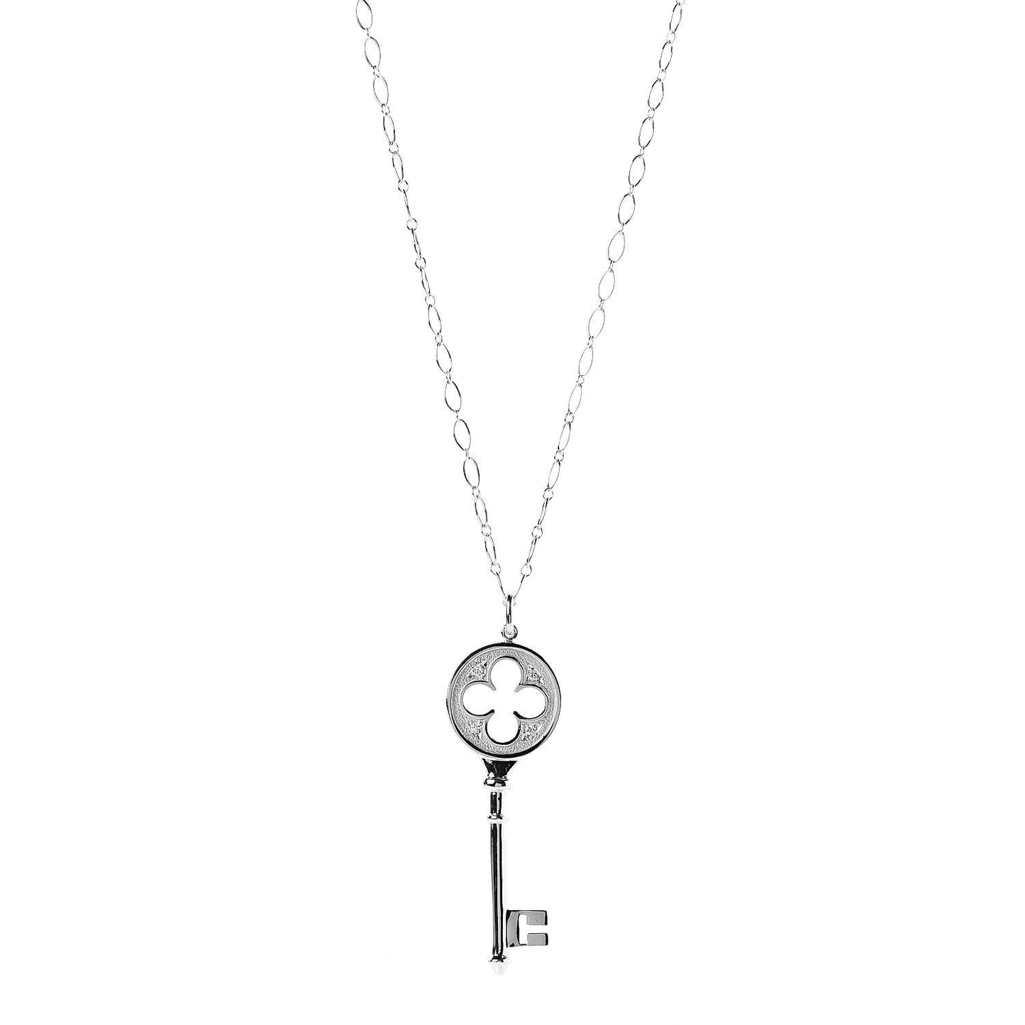18K White Gold Diamond Quatrefoil Key Pendant Necklace