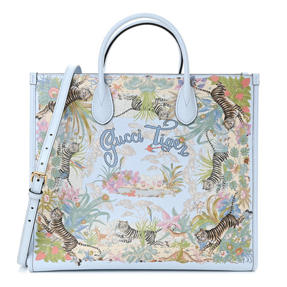 Gucci New Shangai Calfskin Tiger Savanah Textured Calfskin Medium Tote Light Blue Multicolor 1 of 16