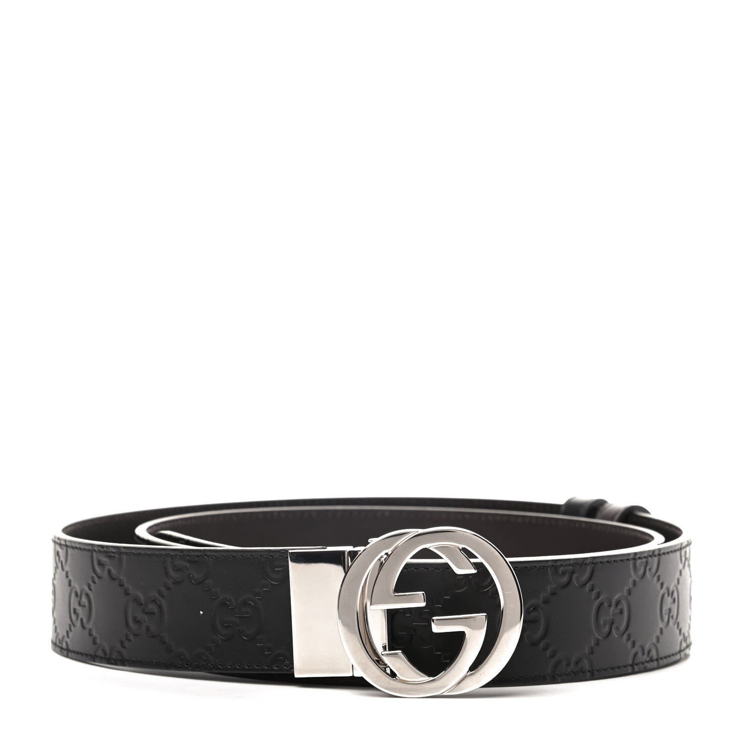 Gucci Guccissima Signature Interlocking G Reversible 37mm Belt 120 48 Black Cocoa 1 of 5
