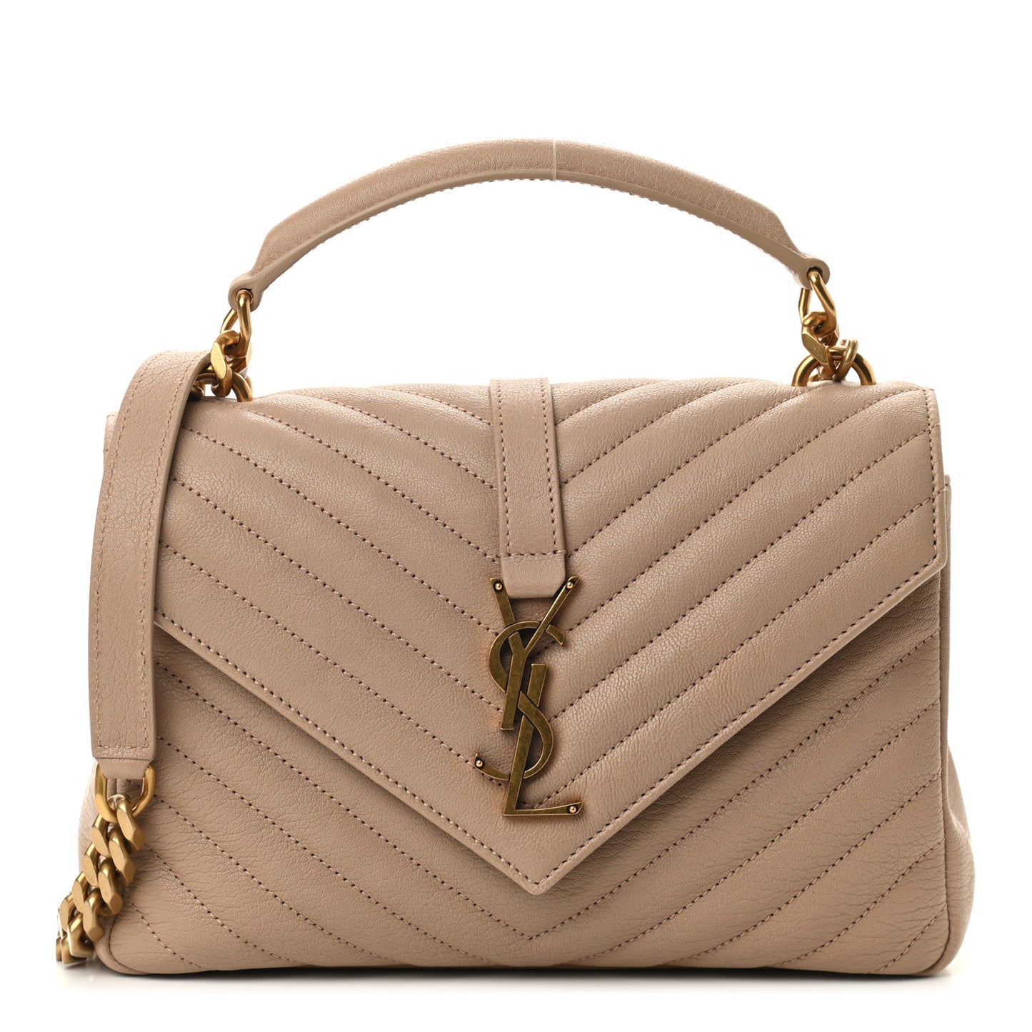 Sheepskin Matelasse Chevron Monogram Medium College Bag Dark Beige