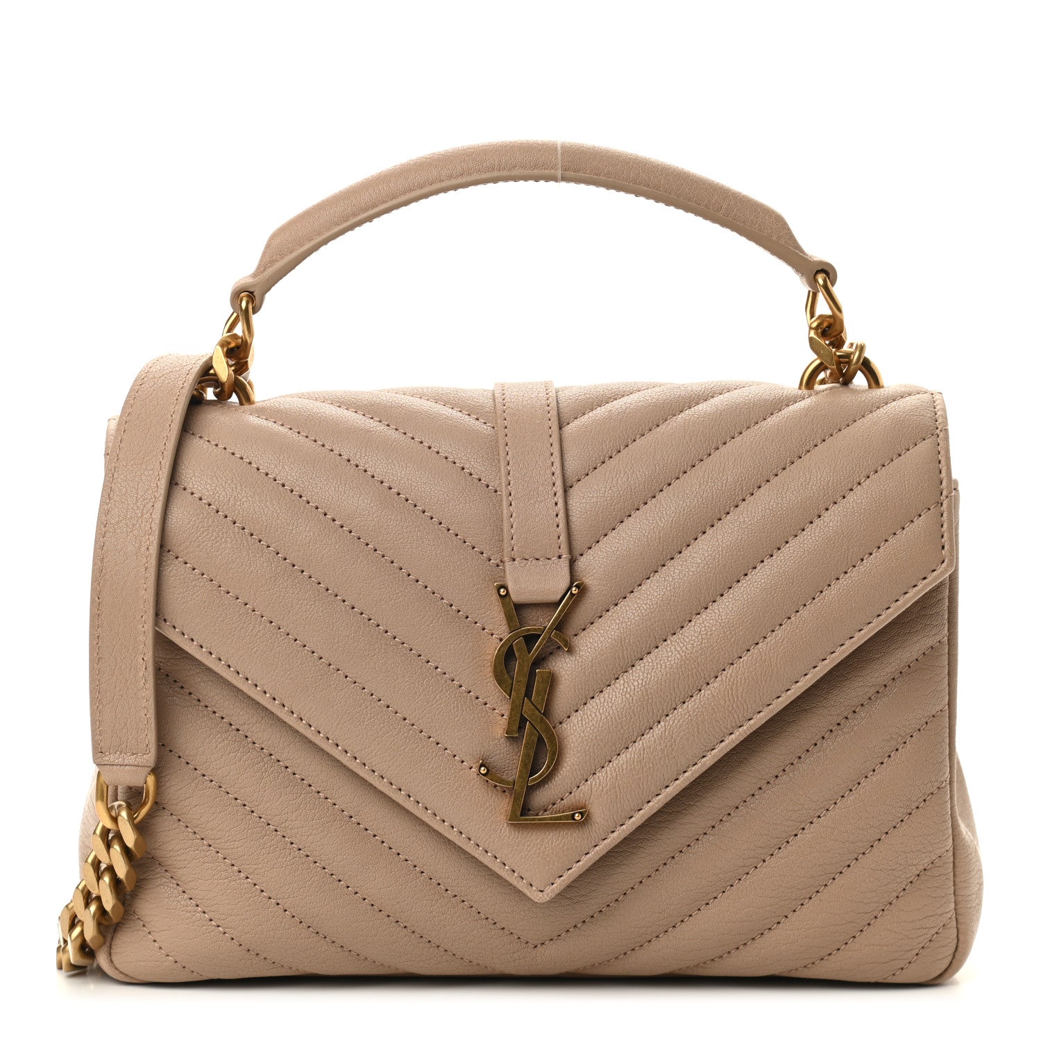 Saint Laurent Sheepskin Matelasse Chevron Monogram Medium College Bag Dark Beige 1 of 9
