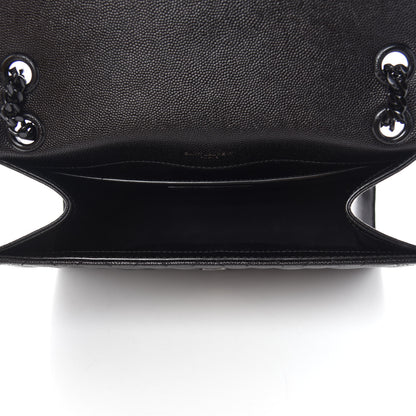 Saint Laurent Grain De Poudre Textured Mixed Matelasse Triquilt Medium Monogram Satchel Black 5 of 12