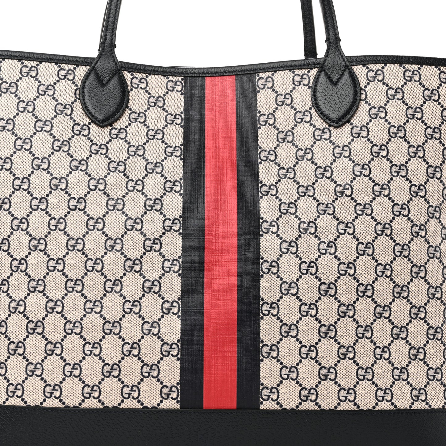 GG Supreme Monogram Textured Dollar Calfskin Web Large Ophidia Tote Beige Blue