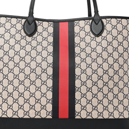 Gucci GG Supreme Monogram Textured Dollar Calfskin Web Large Ophidia Tote Beige Blue 9 of 11