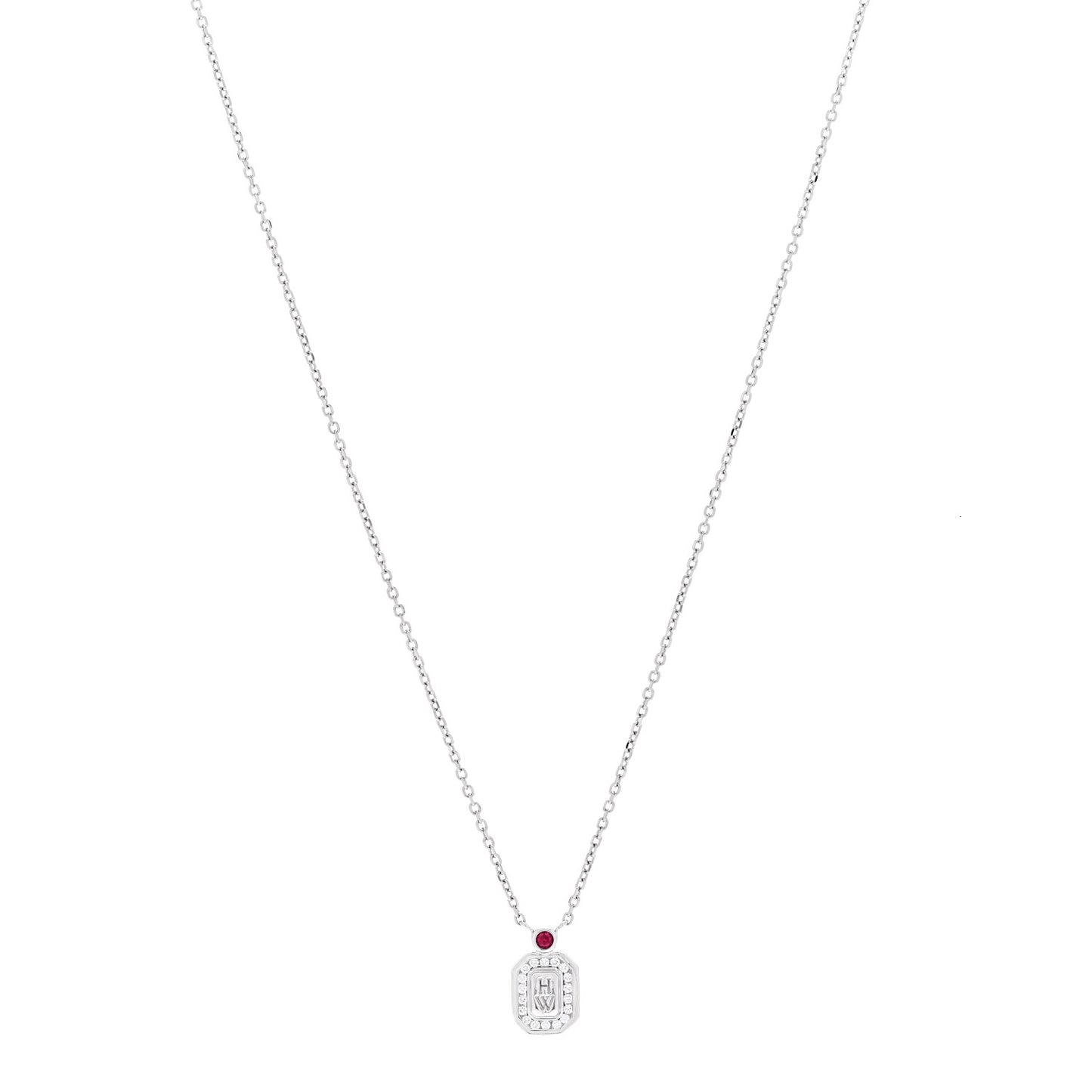 Platinum Diamond Ruby HW Logo Pendant Necklace