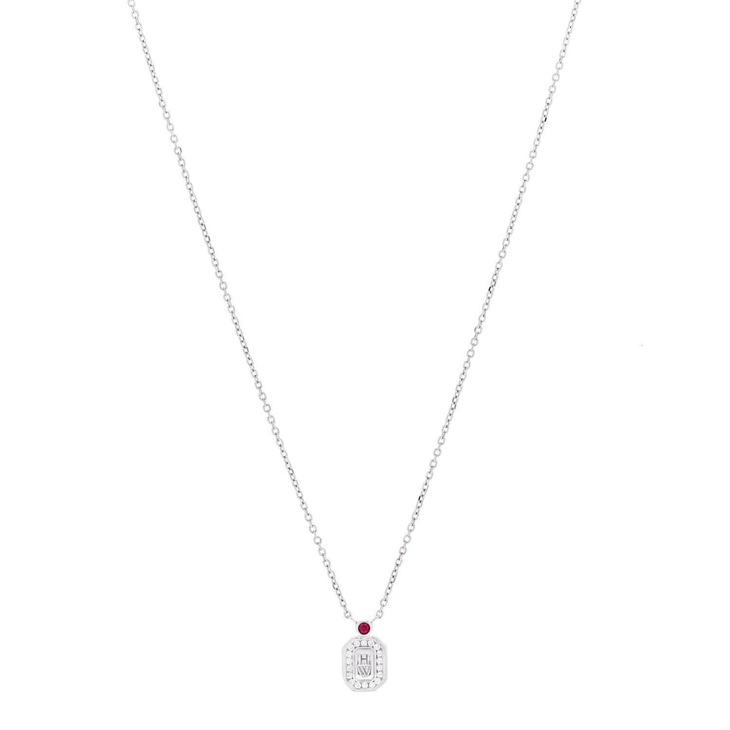 Harry Winston Platinum Diamond Ruby HW Logo Pendant Necklace 1 of 6
