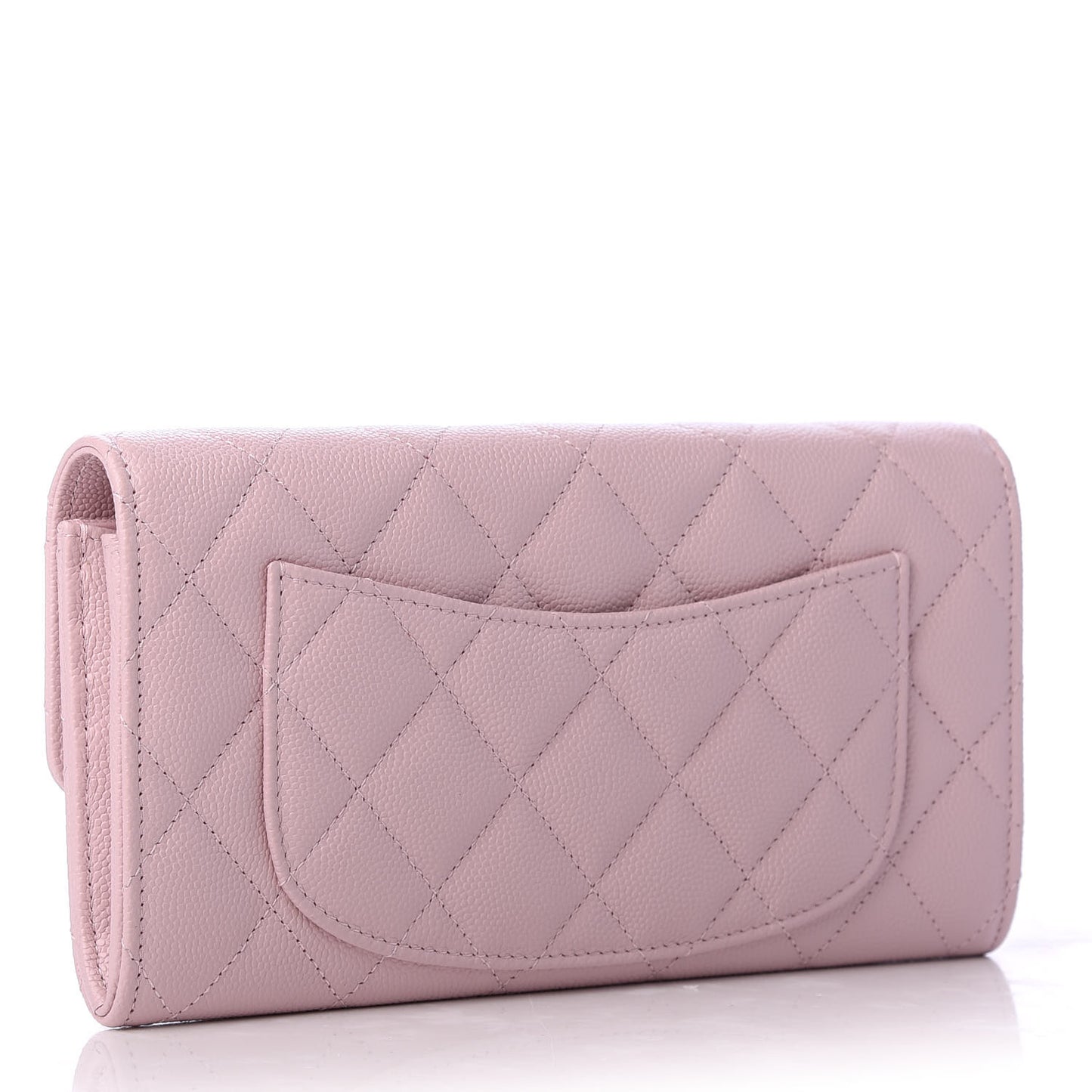 Caviar Quilted Large Gusset Flap Wallet Light Pink