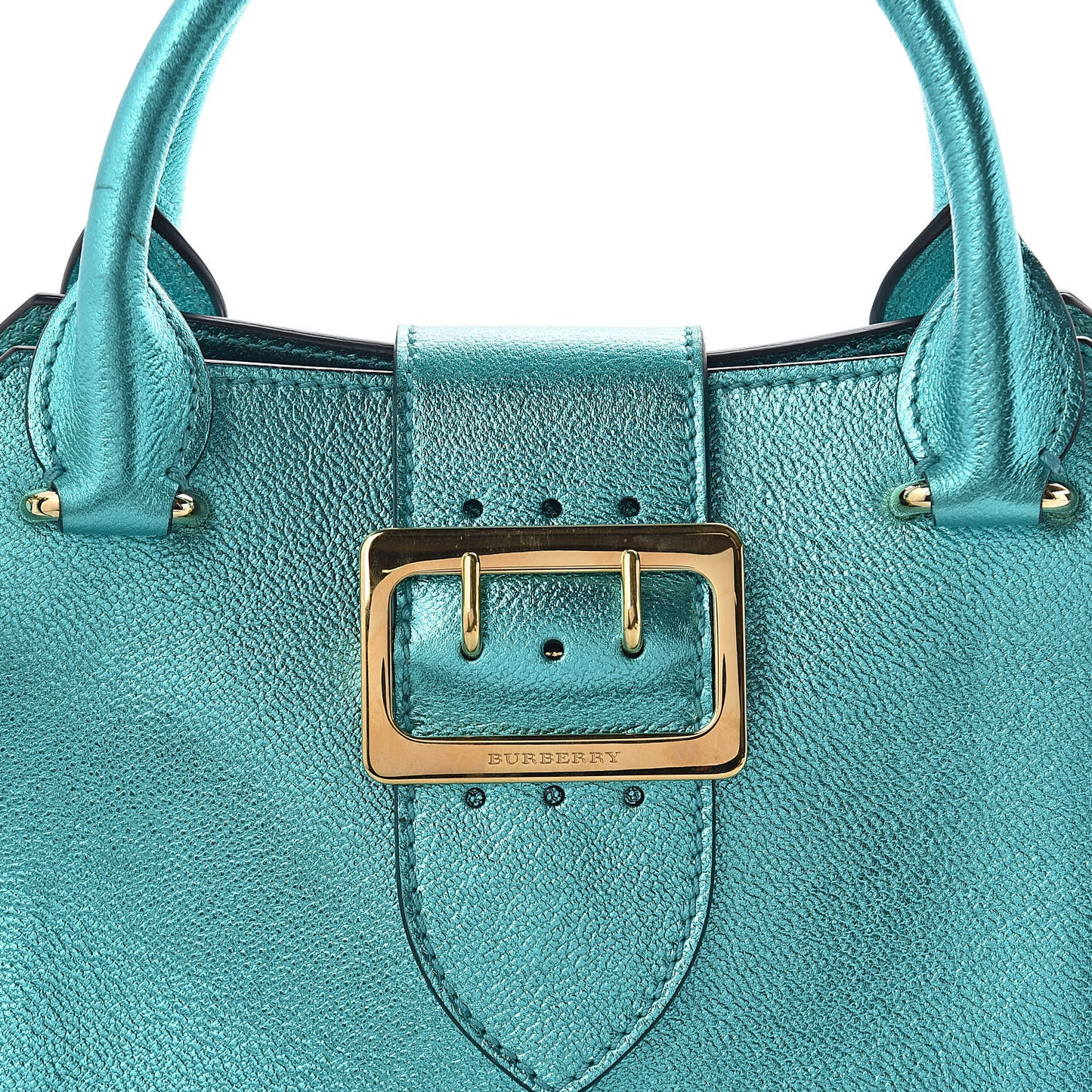 Metallic Soft Grain Calfskin Small Buckle Tote Emerald