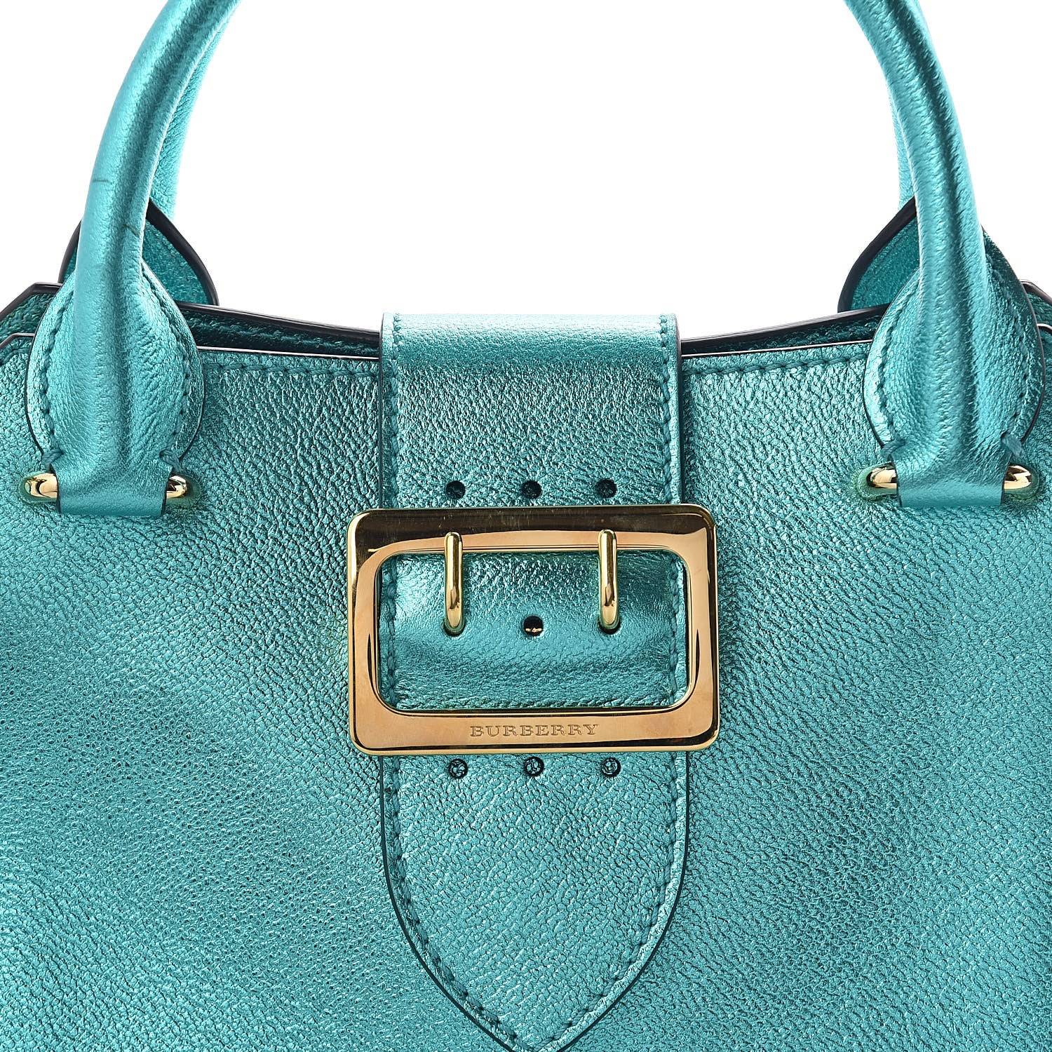 Burberry Metallic Soft Grain Calfskin Small Buckle Tote Emerald 12 of 12