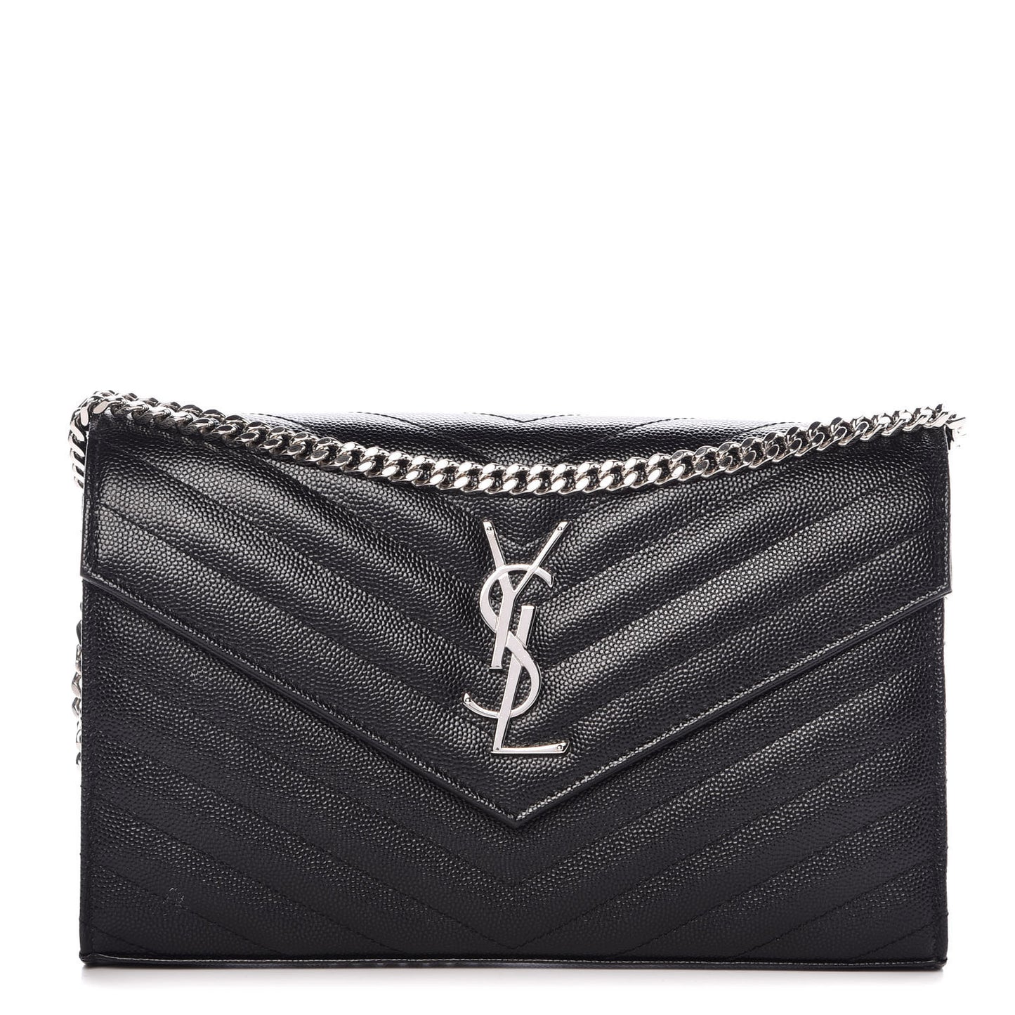 Grain De Poudre Matelasse Chevron Medium Monogram Chain Wallet Black