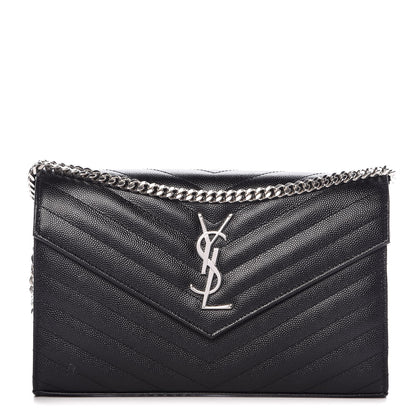 Saint Laurent Grain De Poudre Matelasse Chevron Medium Monogram Chain Wallet Black 1 of 12