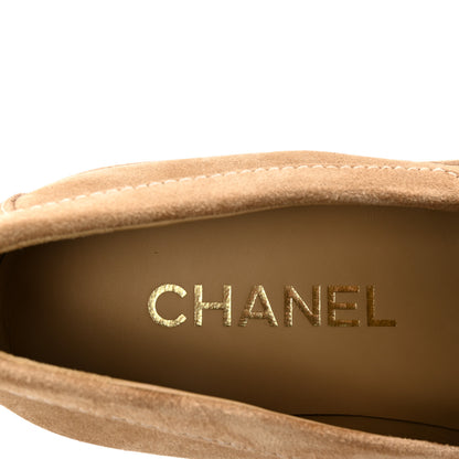 Chanel Suede Calfskin Pearl CC Moccasin Loafers 36.5 Dark Beige 8 of 10
